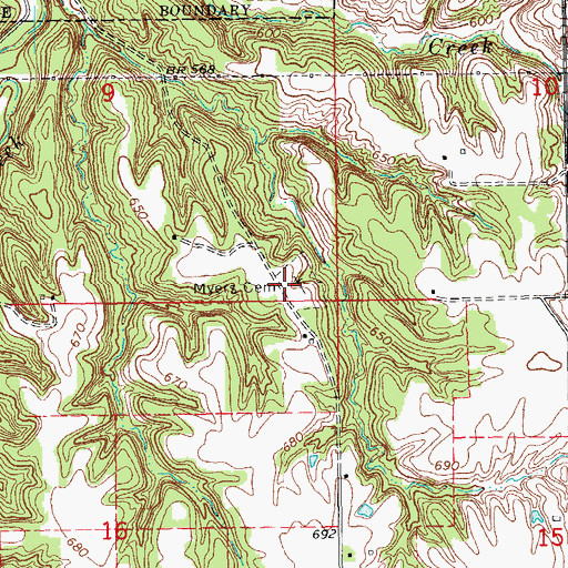 Topographic Map of Myers Cemetery, IL