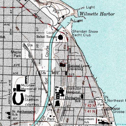 Topographic Map of National-Lewis University, IL