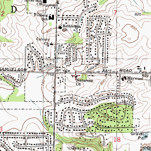 Topographic Map of Samuelson Road Church of the Nazarene, IL