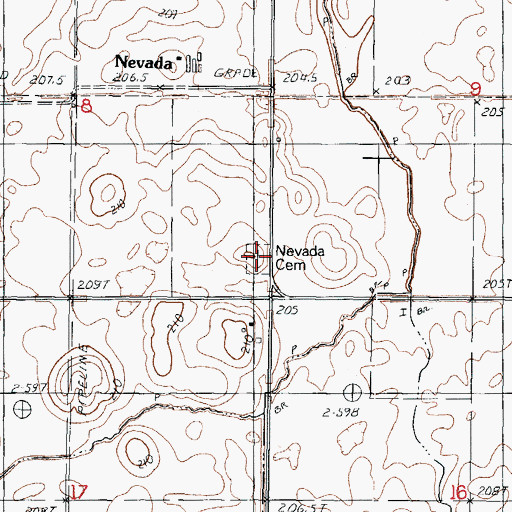 Topographic Map of Nevada Cemetery, IL