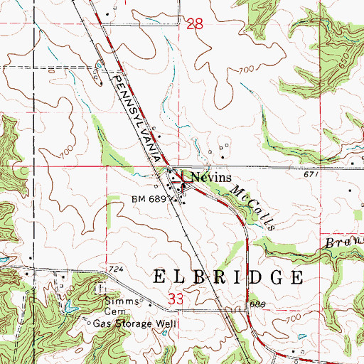 Topographic Map of Nevins, IL