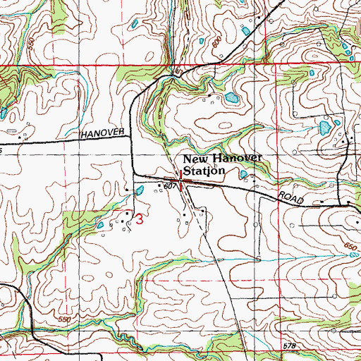 Topographic Map of New Hanover Station, IL