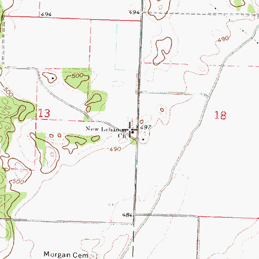 Topographic Map of New Lebanon Church, IL