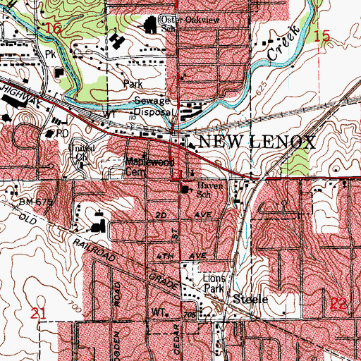 Topographic Map of New Lenox, IL