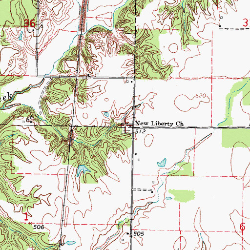 Topographic Map of New Liberty Church, IL