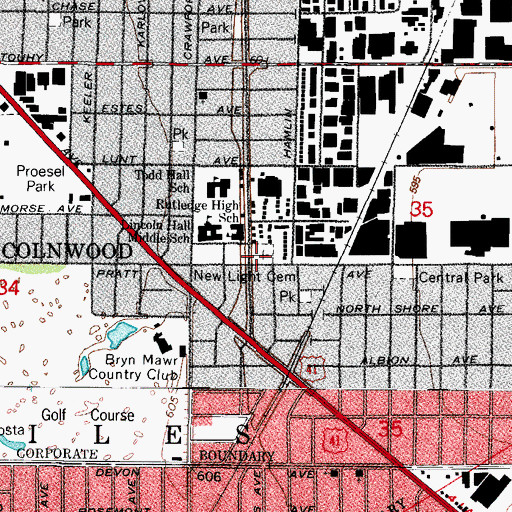 Topographic Map of New Light Cemetery, IL