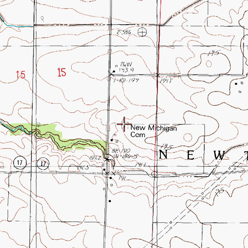 Topographic Map of New Michigan Cemetery, IL