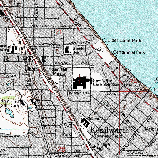 Topographic Map of New Trier Township High School Winnetka Campus, IL