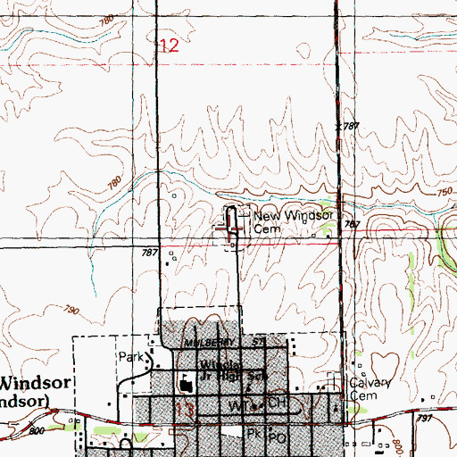 Topographic Map of New Windsor Cemetery, IL