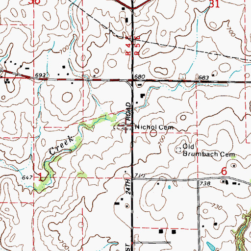 Topographic Map of Nichols Cemetery, IL