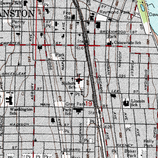 Topographic Map of Nichols Middle School, IL