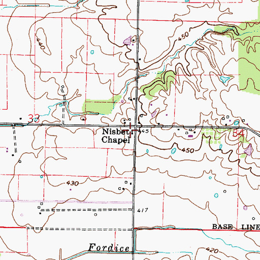 Topographic Map of Nisbet Chapel, IL