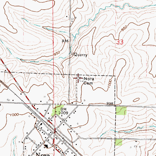 Topographic Map of Nora Cemetery, IL