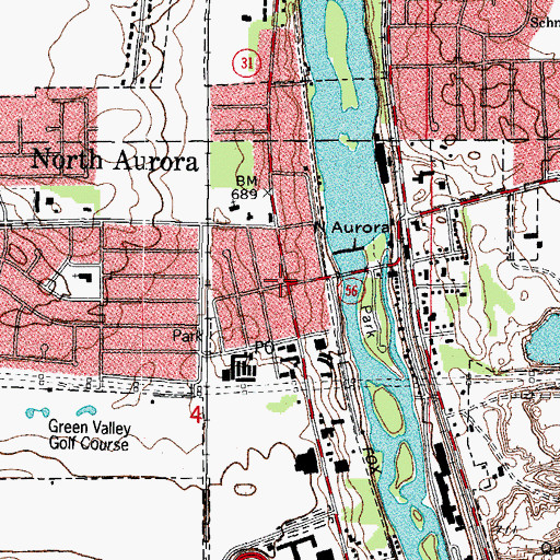 Topographic Map of North Aurora, IL