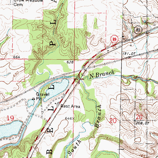 Topographic Map of North Branch Crow Creek, IL
