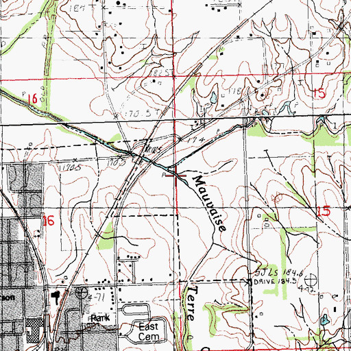 Topographic Map of North Fork Mauvaise Terre Creek, IL