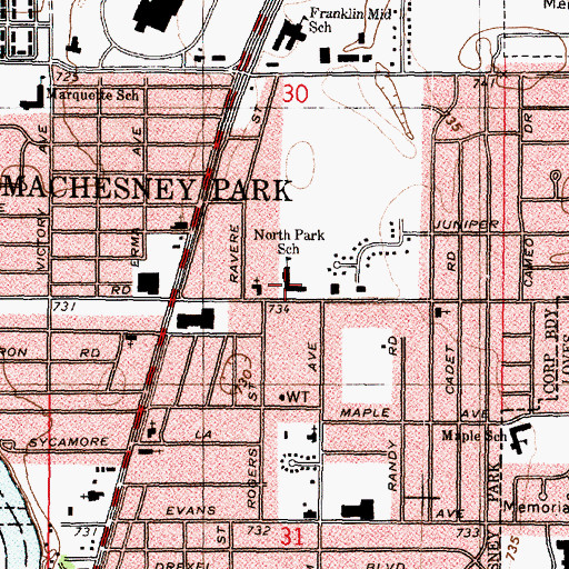 Topographic Map of Donald C Parker Early Education Center, IL