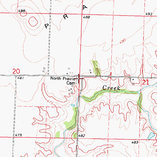 Topographic Map of North Prairie Cemetery, IL