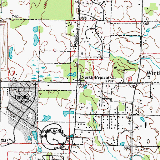 Topographic Map of North Prairie United Methodist Church, IL