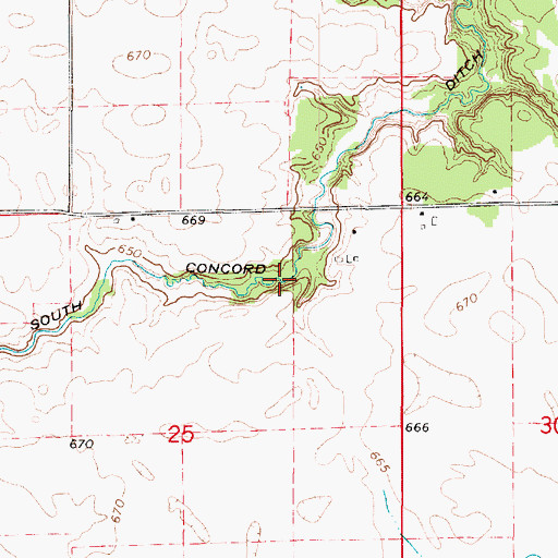 Topographic Map of North Sheldon South Concord Ditch, IL