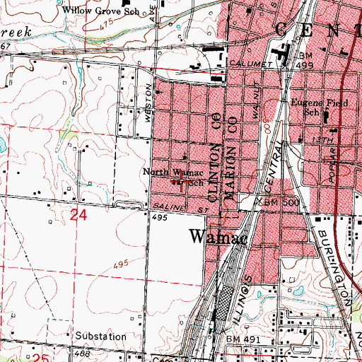 Topographic Map of North Wamac Elementary School, IL