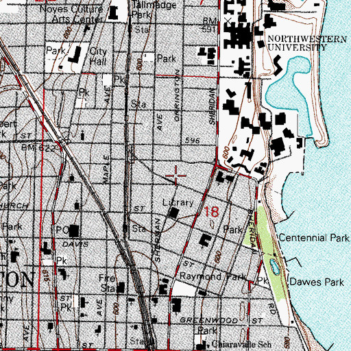 Topographic Map of Northwestern University, IL