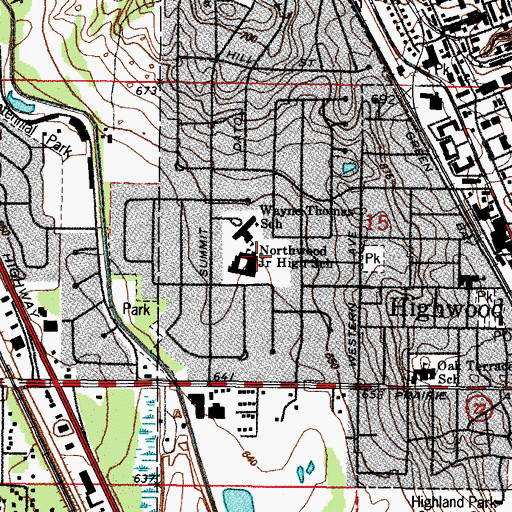 Topographic Map of Northwood Junior High School, IL