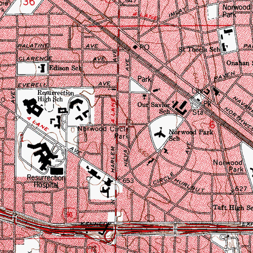 Topographic Map of Norwood Circle Park, IL