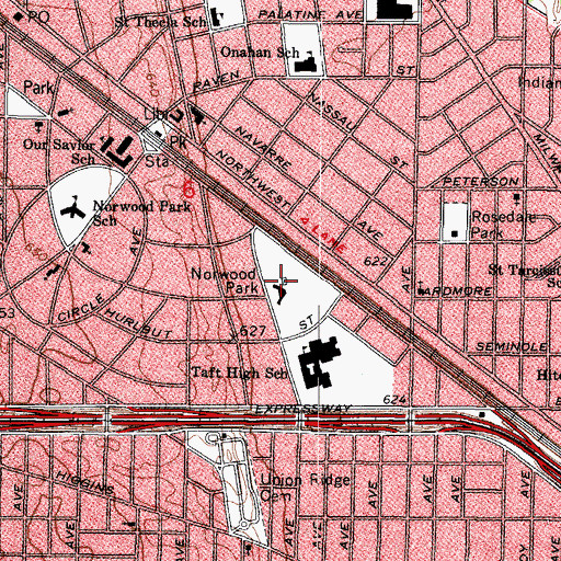 Topographic Map of Norwood Park, IL