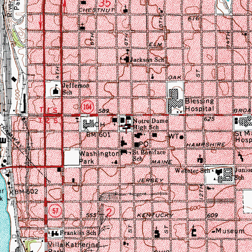 Topographic Map of Notre Dame High School, IL