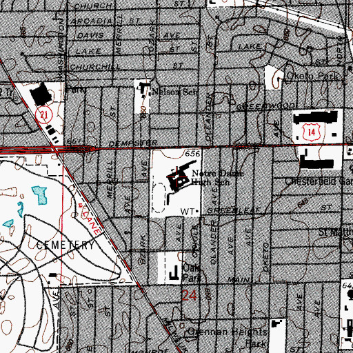 Topographic Map of Notre Dame High School for Boys, IL