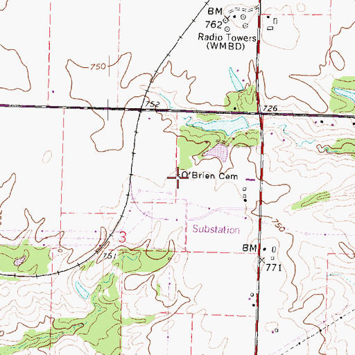 Topographic Map of O'Brien Cemetery, IL