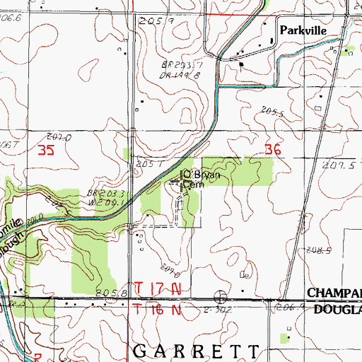 Topographic Map of O'Bryan Cemetery, IL