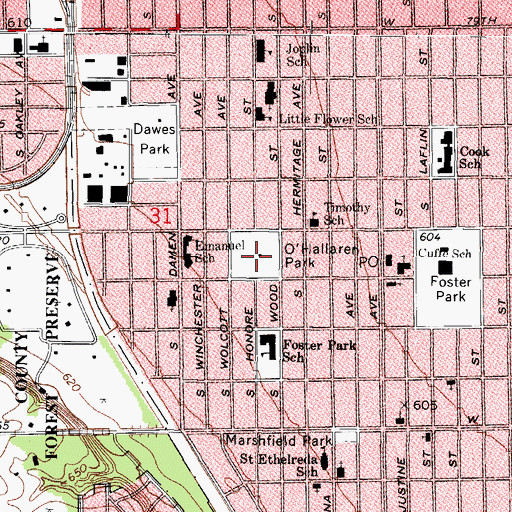 Topographic Map of O'Hallaren Park, IL