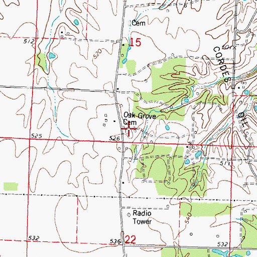 Topographic Map of Oak Grove Cemetery, IL