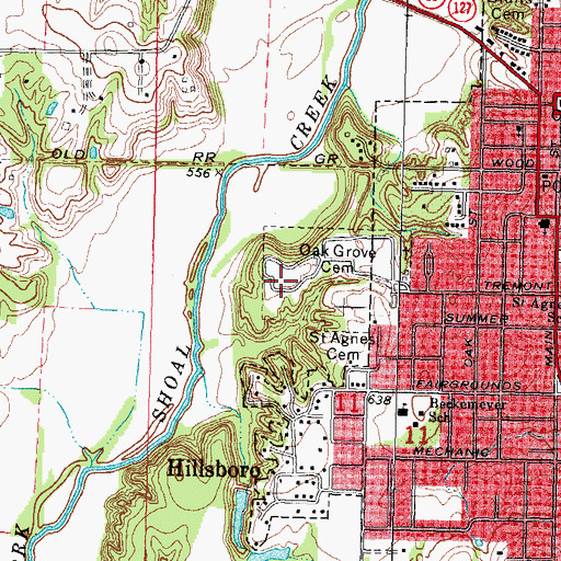 Topographic Map of Oak Grove Cemetery, IL