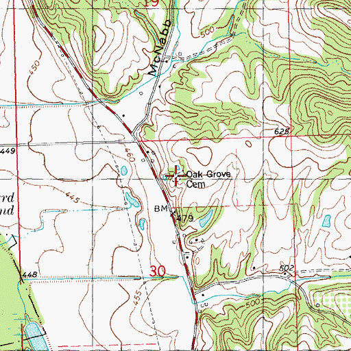 Topographic Map of Oak Grove Cemetery, IL