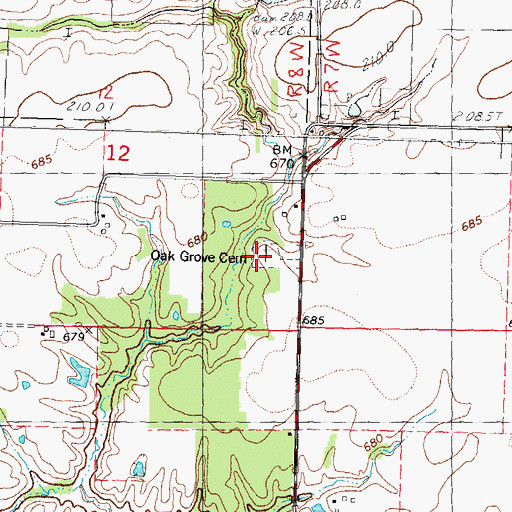 Topographic Map of Oak Grove Cemetery, IL