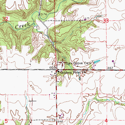 Topographic Map of Oak Grove Cemetery, IL