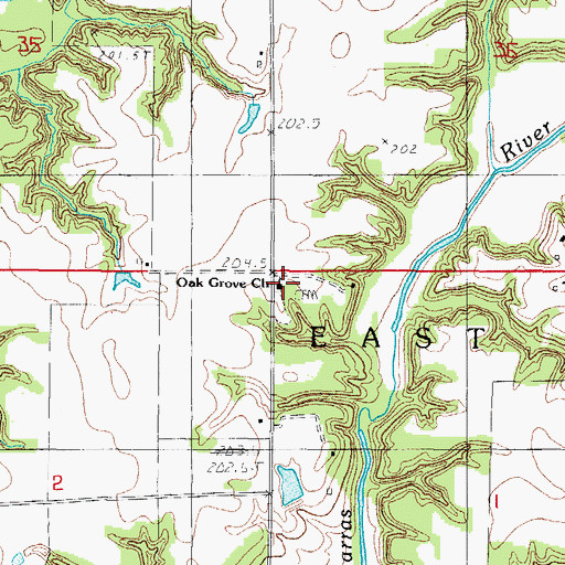 Topographic Map of Oak Grove Baptist Church, IL