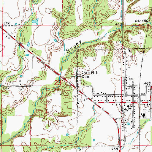 Topographic Map of Oak Hill Cemetery, IL