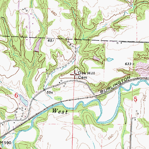 Topographic Map of Oak Hill Cemetery, IL