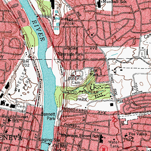 Topographic Map of Oak Hill Cemetery, IL