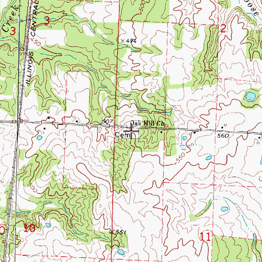 Topographic Map of Oak Hill Church, IL