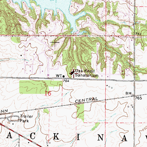 Topographic Map of Oak Knoll Sanatorium, IL