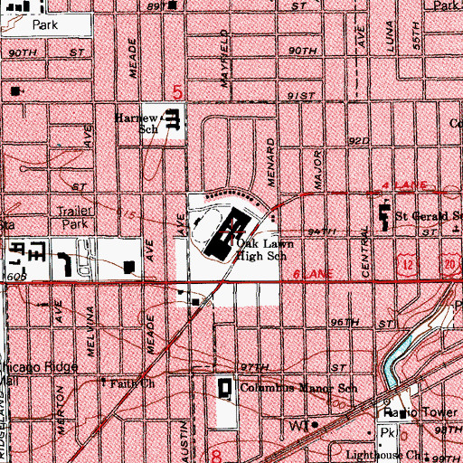 Topographic Map of Oak Lawn High School, IL