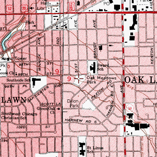 Topographic Map of Oak Meadows Park, IL