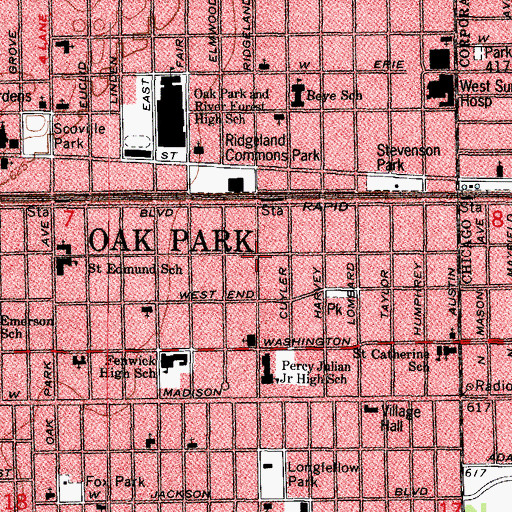 Topographic Map of Oak Park, IL