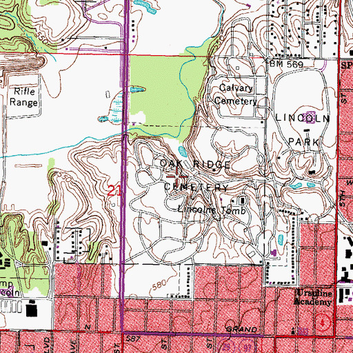 Topographic Map of Oak Ridge Cemetery, IL