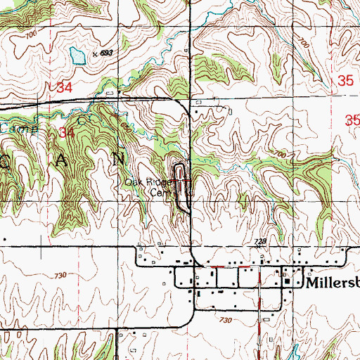 Topographic Map of Oak Ridge Cemetery, IL